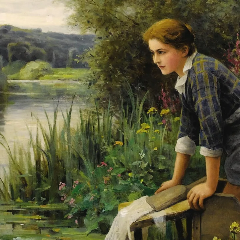 Laundress By The Water'S Edge Daniel Ridgway Knight