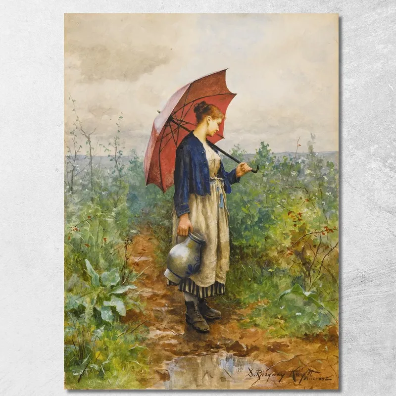 Retrato De Una Mujer Con Sombrilla Recogiendo Agua Daniel Ridgway Knight cuadro en lienzo
