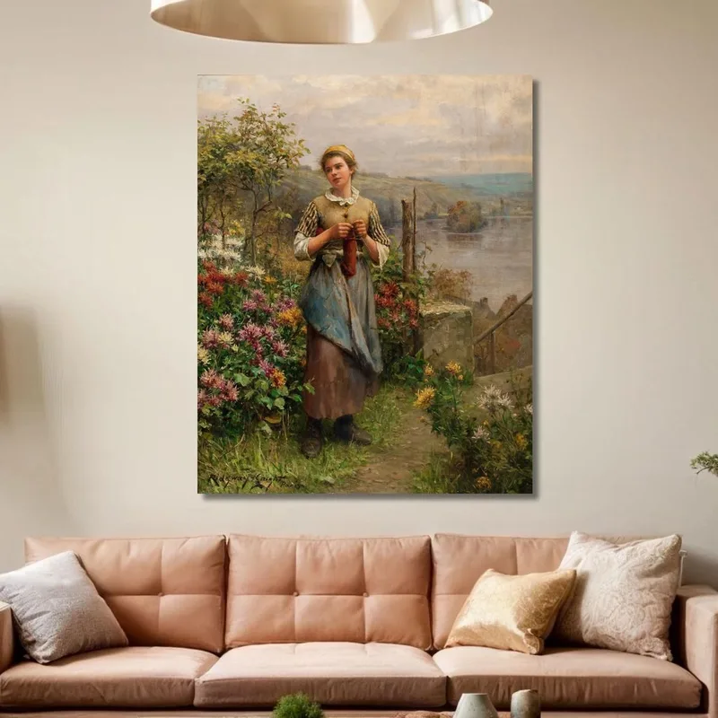 Junge Frau Beim Stricken Daniel Ridgway Knight