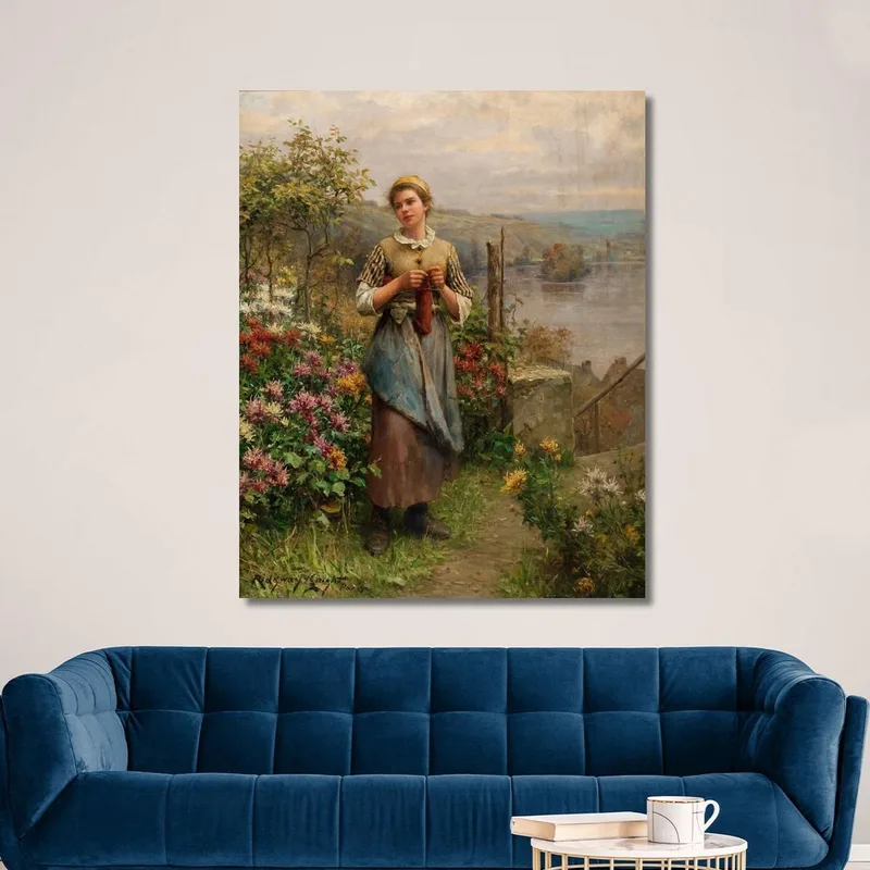 Junge Frau Beim Stricken Daniel Ridgway Knight