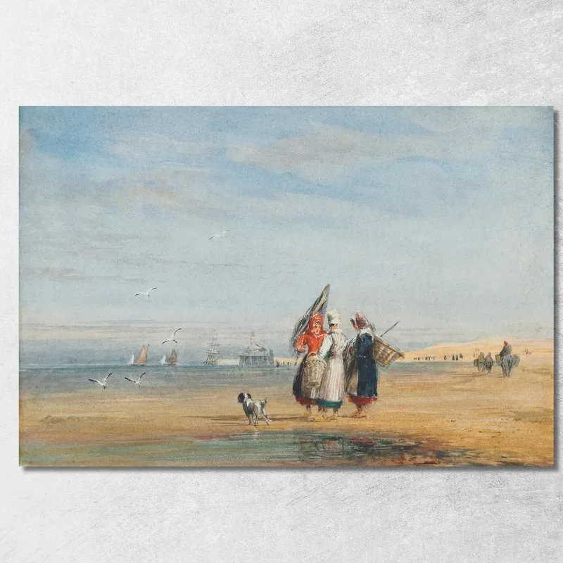 Spiaggia Di Calais Con Pescatori Di Gamberetti E Un Cane David Cox quadro stampa su tela