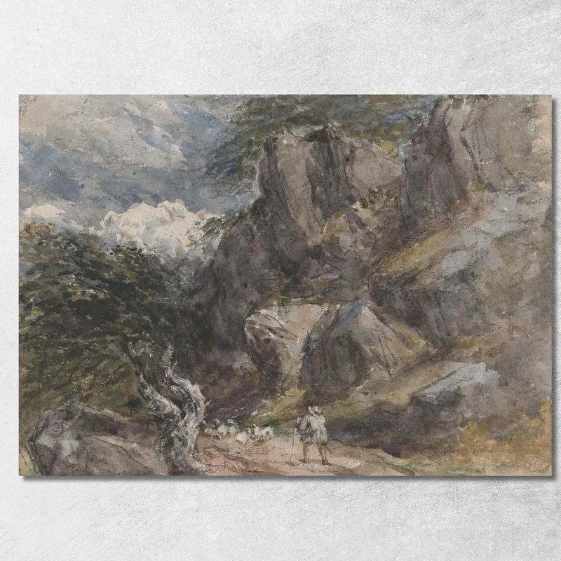 Guidando Pecore In Un Paesaggio Roccioso David Cox quadro stampa su tela