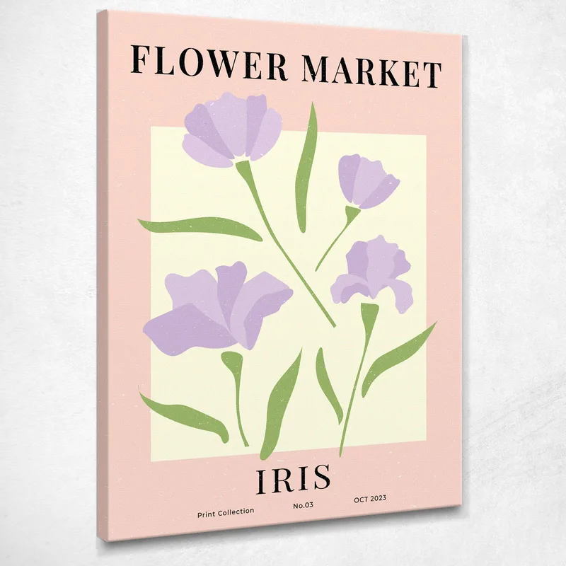 Boho Chic Minimal Flower Market Framework Purple Irises And Green Leaves canvas print