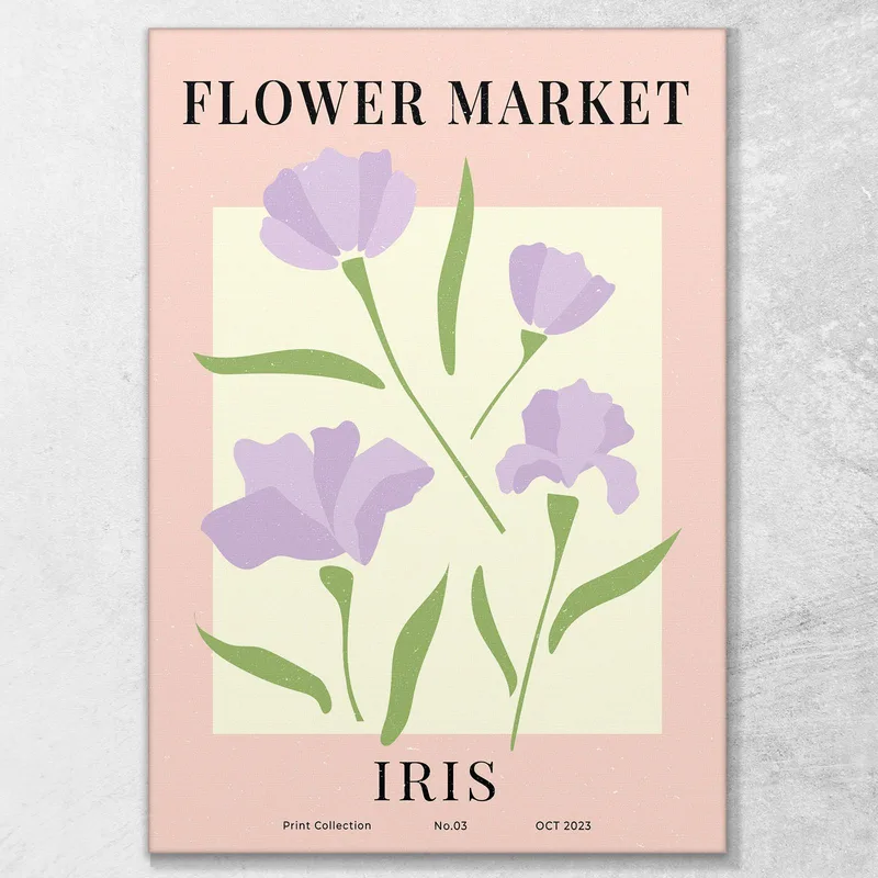 Quadro Boho Chic Minimal Mercato Dei Fiori Iris Viola E Foglie Verdi