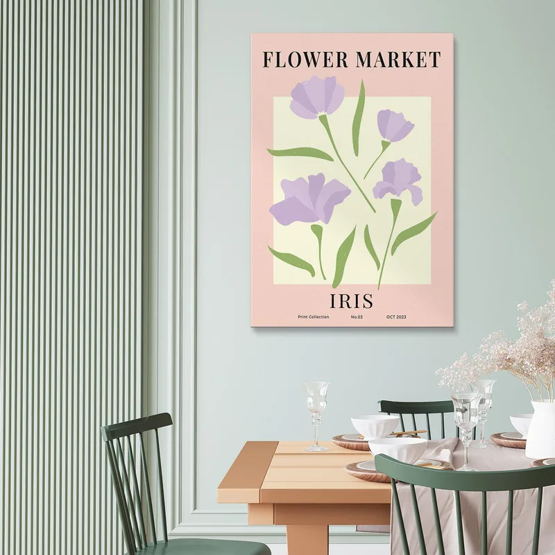 Quadro Boho Chic Minimal Mercato Dei Fiori Iris Viola E Foglie Verdi