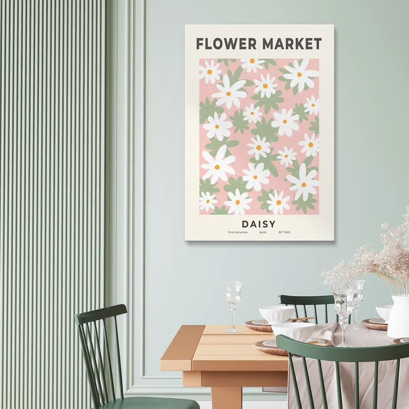 Quadro Boho Chic Minimal Mercato Dei Fiori Margherite Astratto