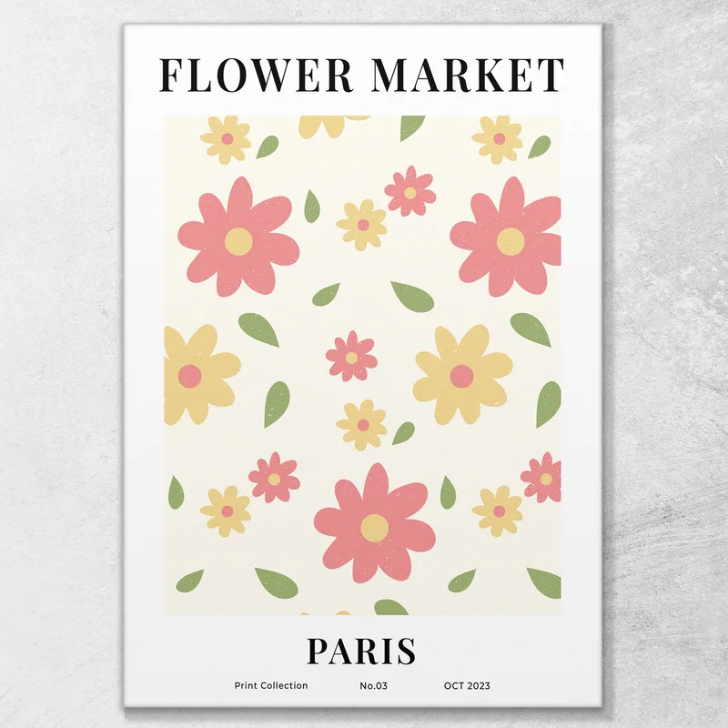 Quadro Boho Chic Minimal Mercato Dei Fiori Parigi Con Margherite Colorate Decorazione Floreale
