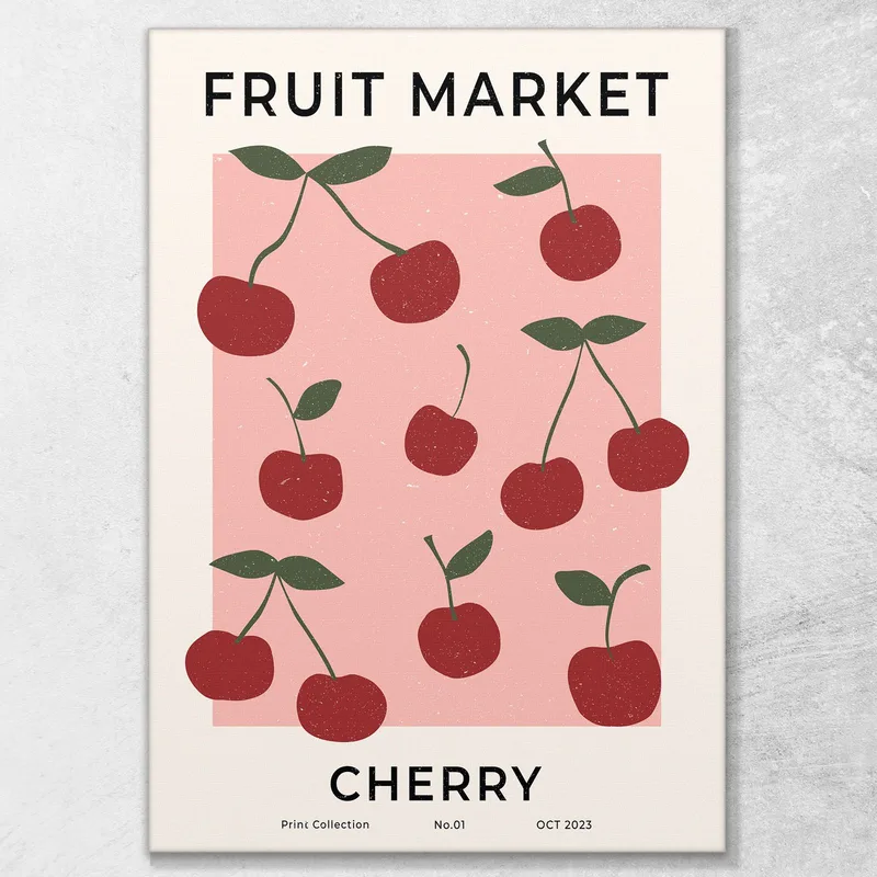 Quadro Boho Chic Minimal Mercato Della Frutta Ortofrutticolo Ciliegie Rosse