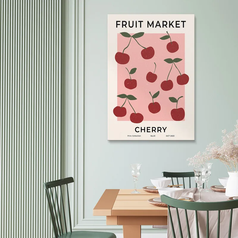 Quadro Boho Chic Minimal Mercato Della Frutta Ortofrutticolo Ciliegie Rosse