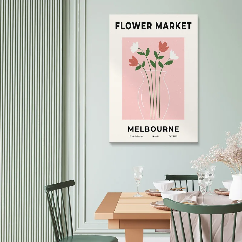 Boho Chic Minimal Framework Melbourne Flower Market Mit Vase Aus Roten Und Weißen Blumen