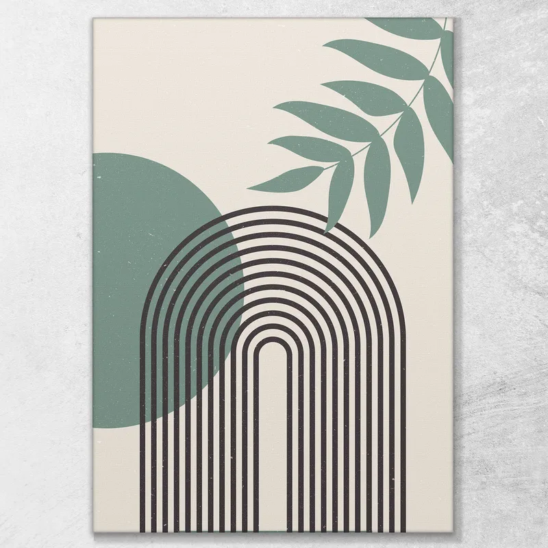 Quadro Boho Chic Minimal Minimalismo Verde Con Foglie E Cerchi