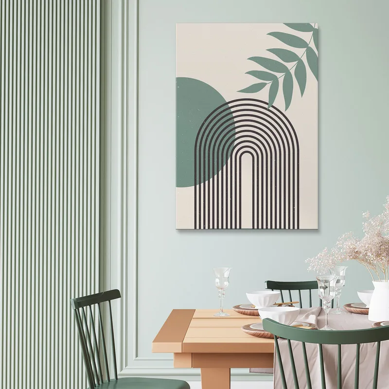 Quadro Boho Chic Minimal Minimalismo Verde Con Foglie E Cerchi
