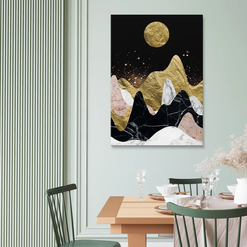 Quadro Boho Chic Minimal Montagne Di Marmo Con Luna Dorata