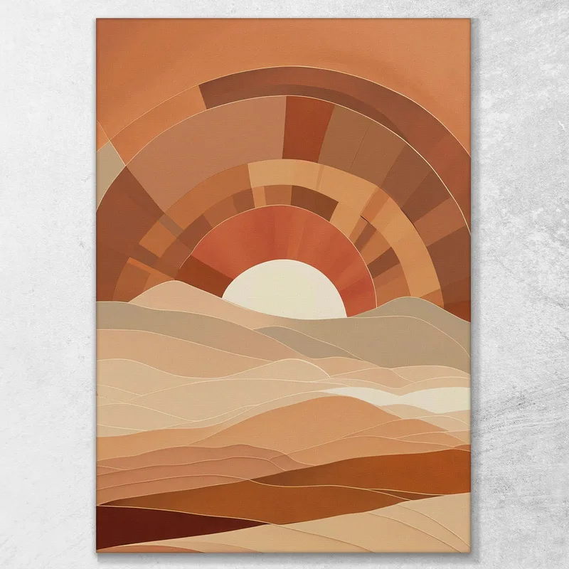 Quadro Boho Chic Minimal Paesaggio Astratto Sorgere Del Sole Sulle Colline
