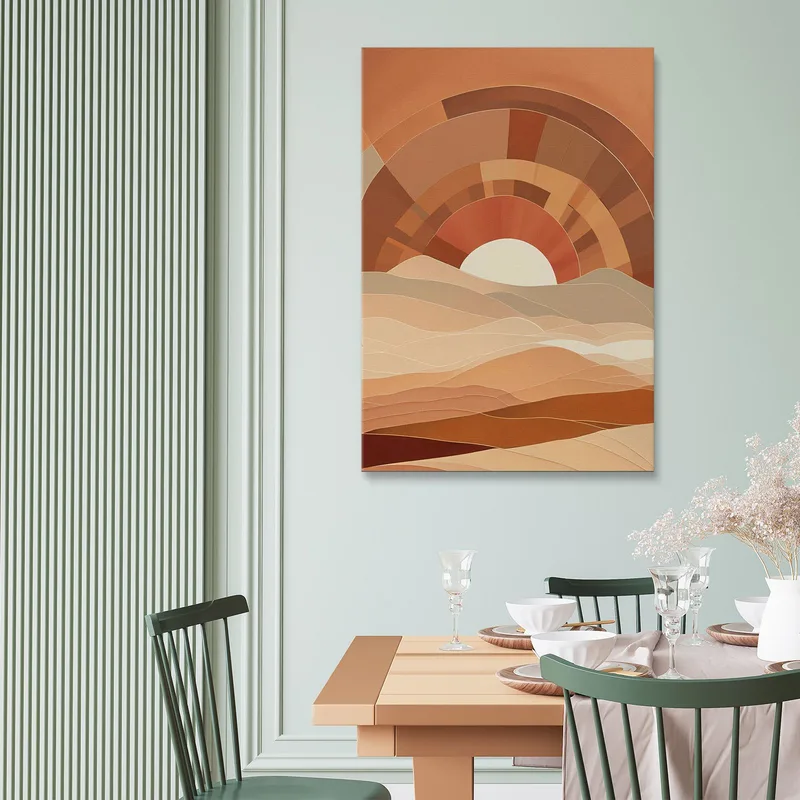 Quadro Boho Chic Minimal Paesaggio Astratto Sorgere Del Sole Sulle Colline