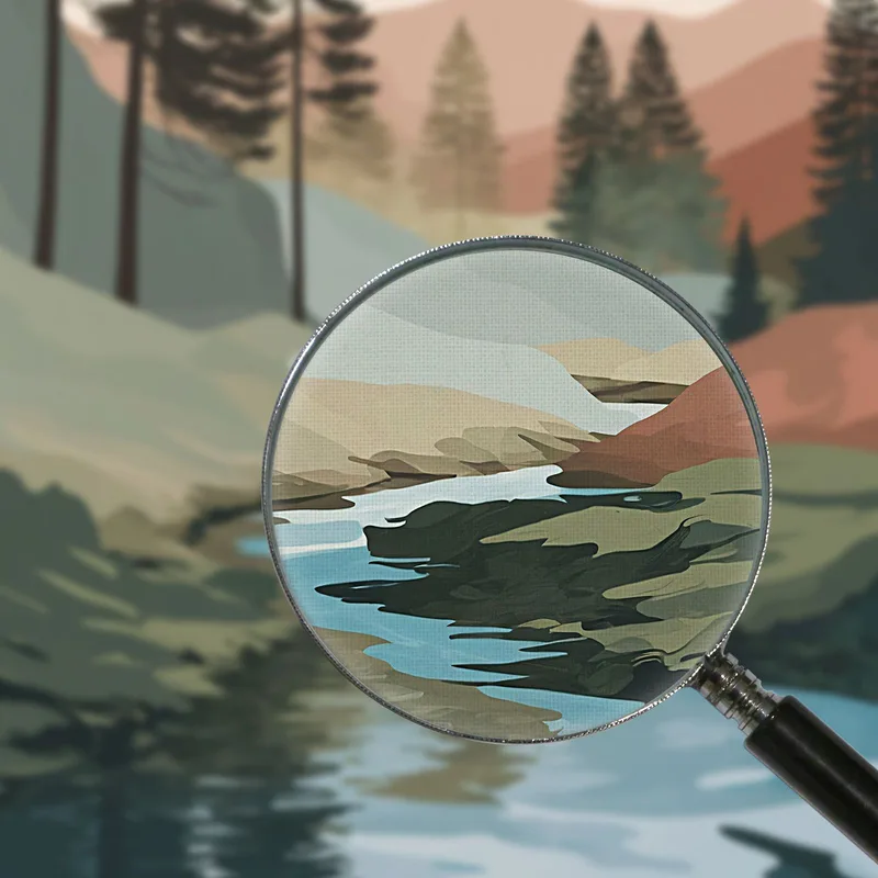 Boho Chic Minimal Framework Natural Landscape With River Pines And Mountains