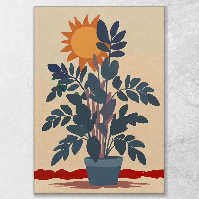 Quadro Boho Chic Minimal Pianta In Vaso Con Sfondo Solare