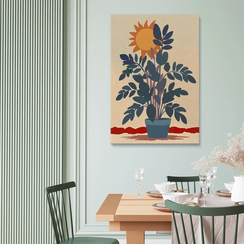 Quadro Boho Chic Minimal Pianta In Vaso Con Sfondo Solare