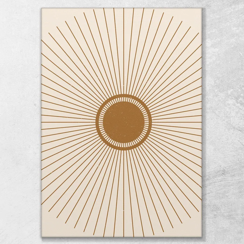 Quadro Boho Chic Minimal Raggi Del Sole Dorati Su Sfondo Beige