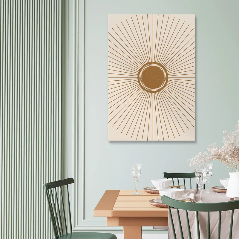 Quadro Boho Chic Minimal Raggi Del Sole Dorati Su Sfondo Beige