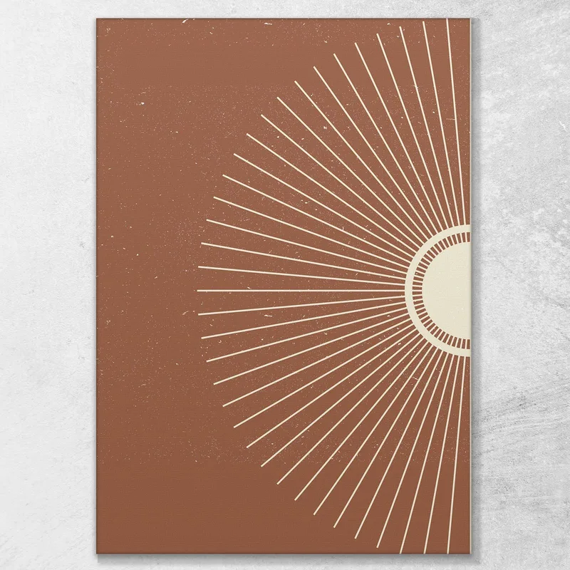 Quadro Boho Chic Minimal Raggi Di Sole Su Sfondo Marrone
