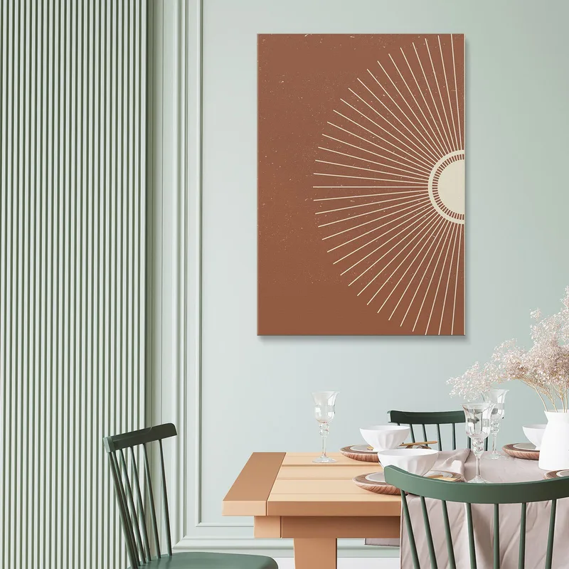 Quadro Boho Chic Minimal Raggi Di Sole Su Sfondo Marrone