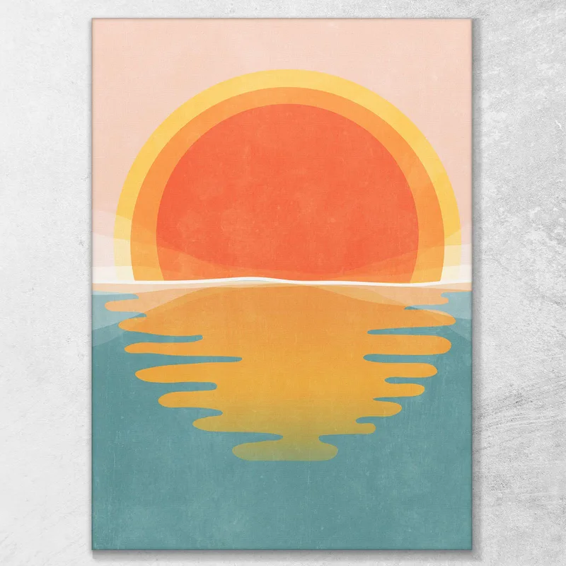 Quadro Boho Chic Minimal Sfumature D'Arancio E Blu Del Sole Sul Mare