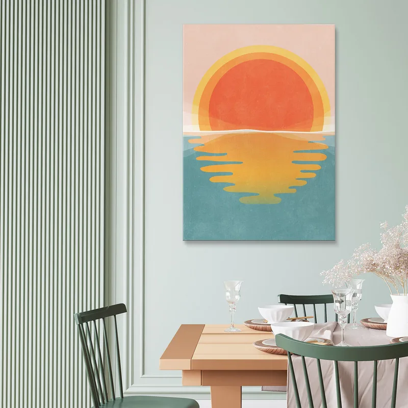 Quadro Boho Chic Minimal Sfumature D'Arancio E Blu Del Sole Sul Mare