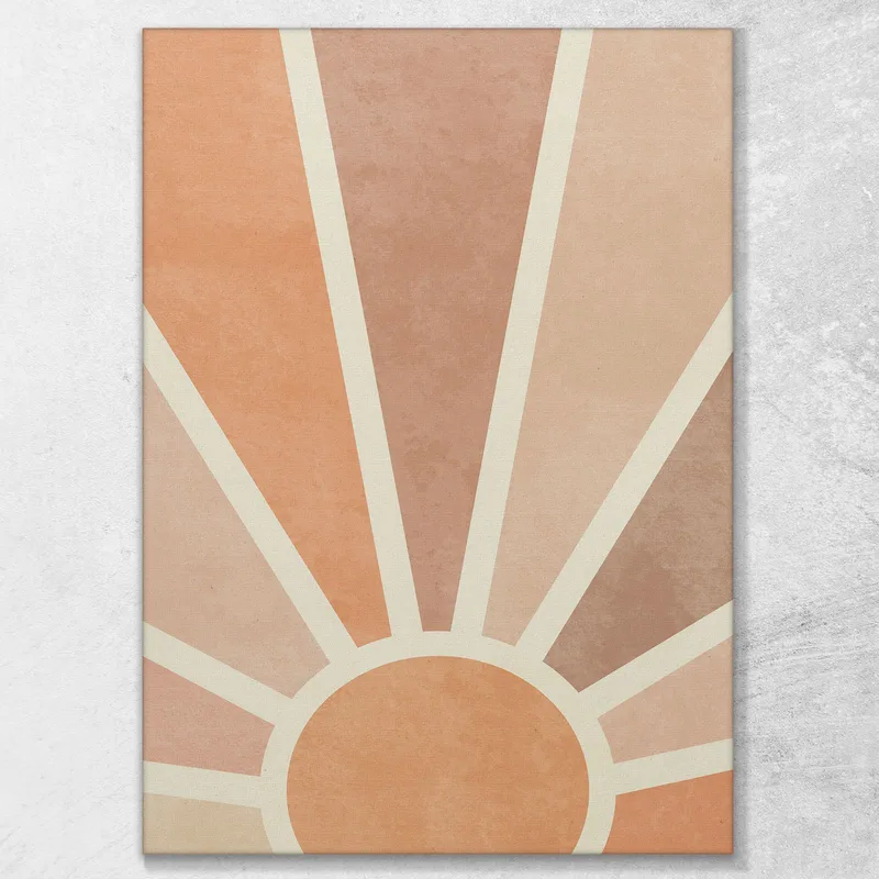 Boho Chic Marco Minimalista Sol Abstracto Al Atardecer Geométrico Naranja Y Beige