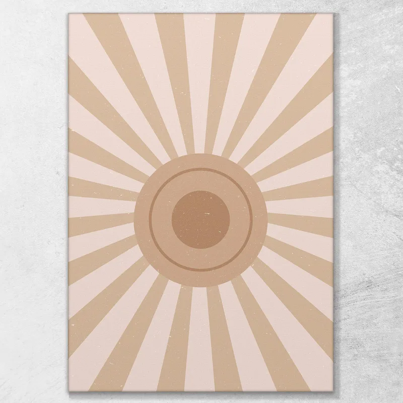 Quadro Boho Chic Minimal Sole Geometrico A Raggi Beige