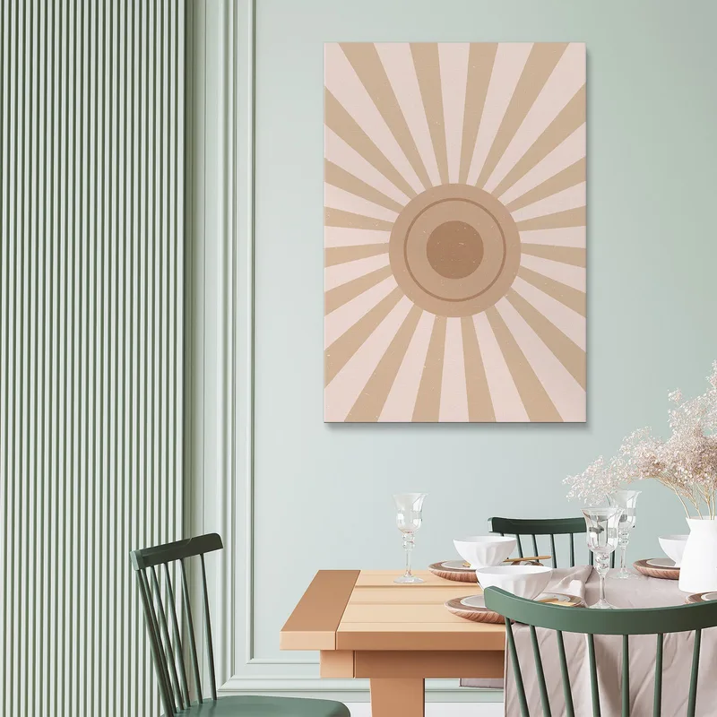 Quadro Boho Chic Minimal Sole Geometrico A Raggi Beige
