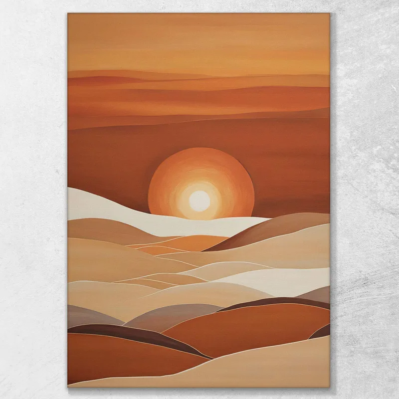 Boho Chic Minimal Painting Sunrise On Rolling Hills
