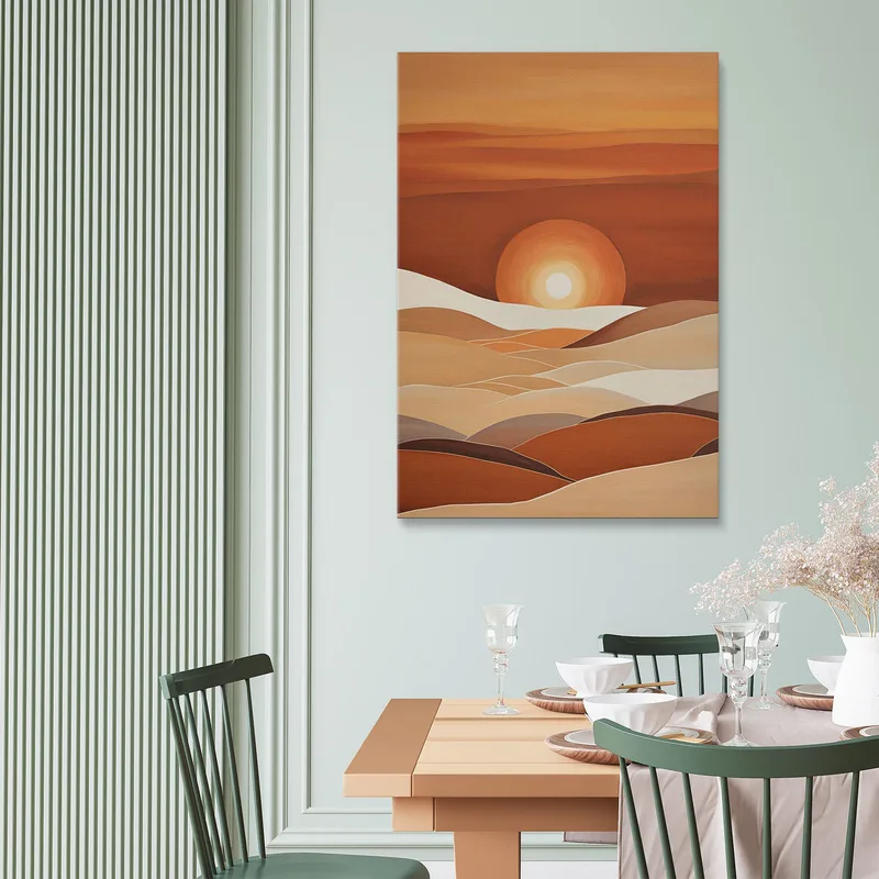 Boho Chic Minimal Painting Sunrise On Rolling Hills