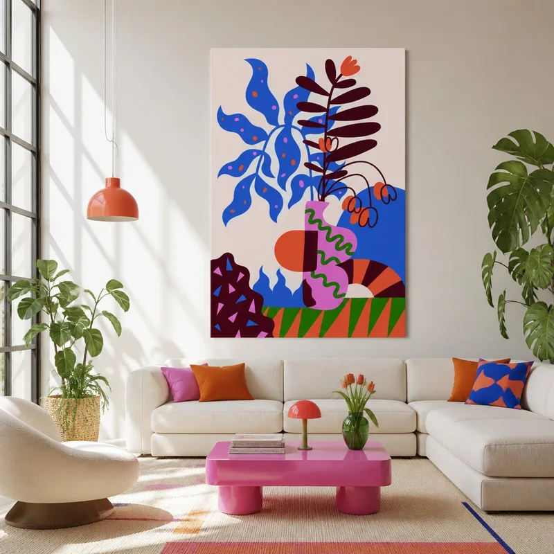Quadro moderno composizione botanica astratta