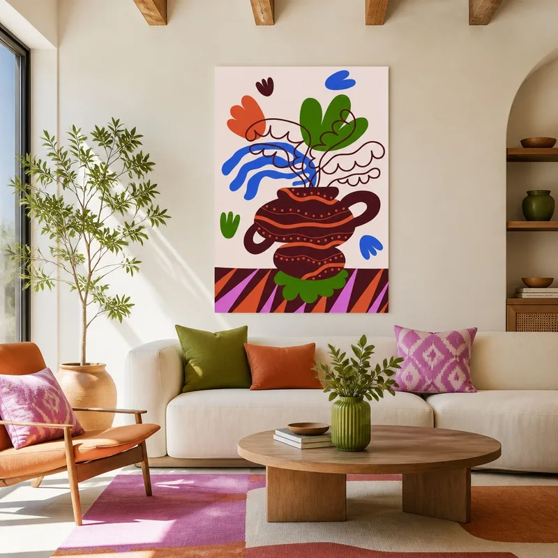 Stampa su canvas illustrazione astratta di vaso botanico