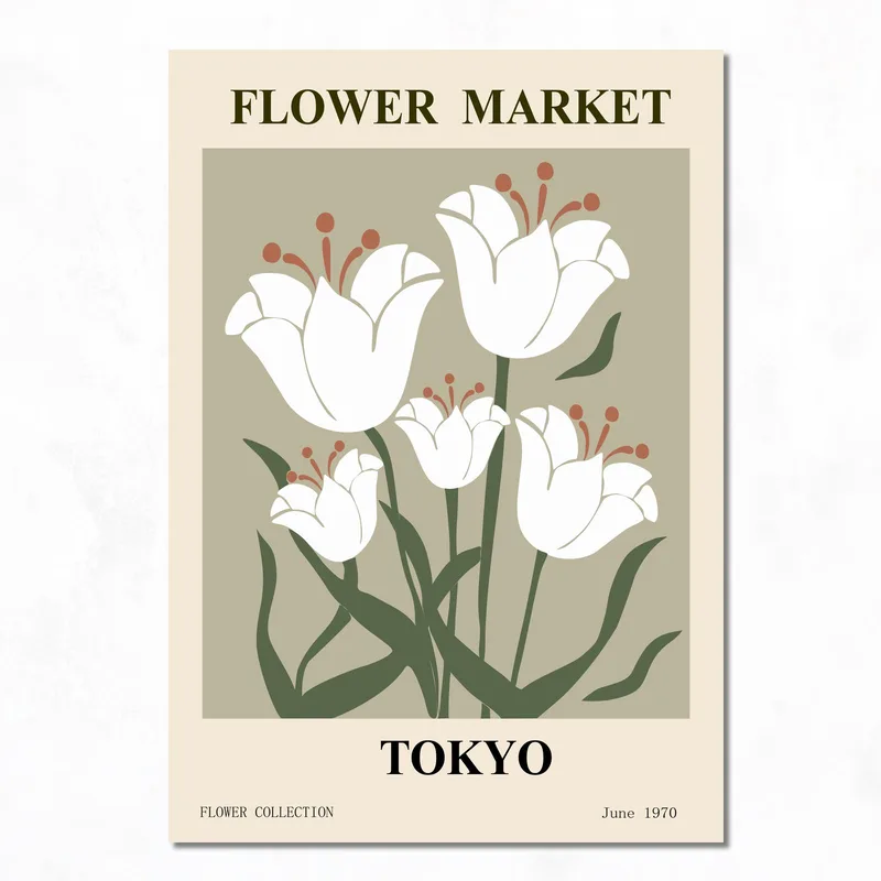 Quadro moderno mercato dei fiori di tokyo tulipani