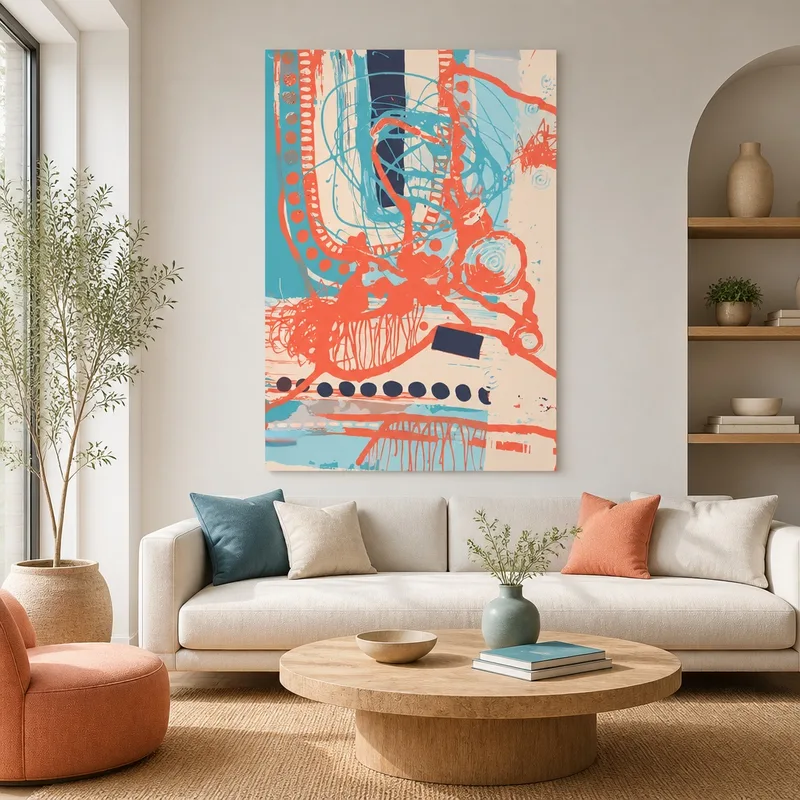 Quadro moderno vortice astratto corallo turchese