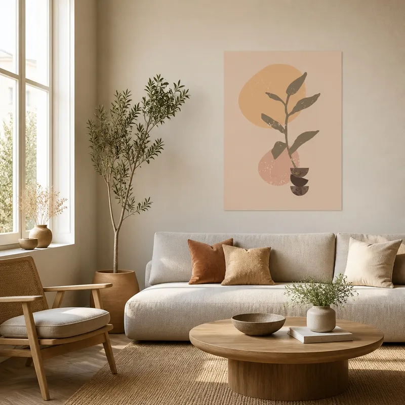 Toile artistique tones botaniques minimalistes marron
