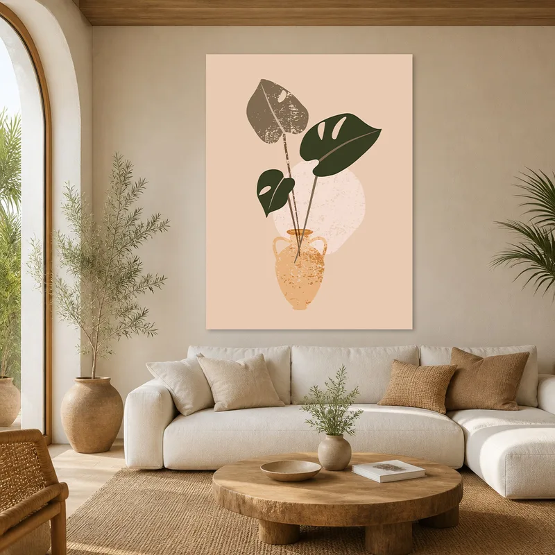Monstera Minimalista in Vaso Terracotta quadro moderno su tela