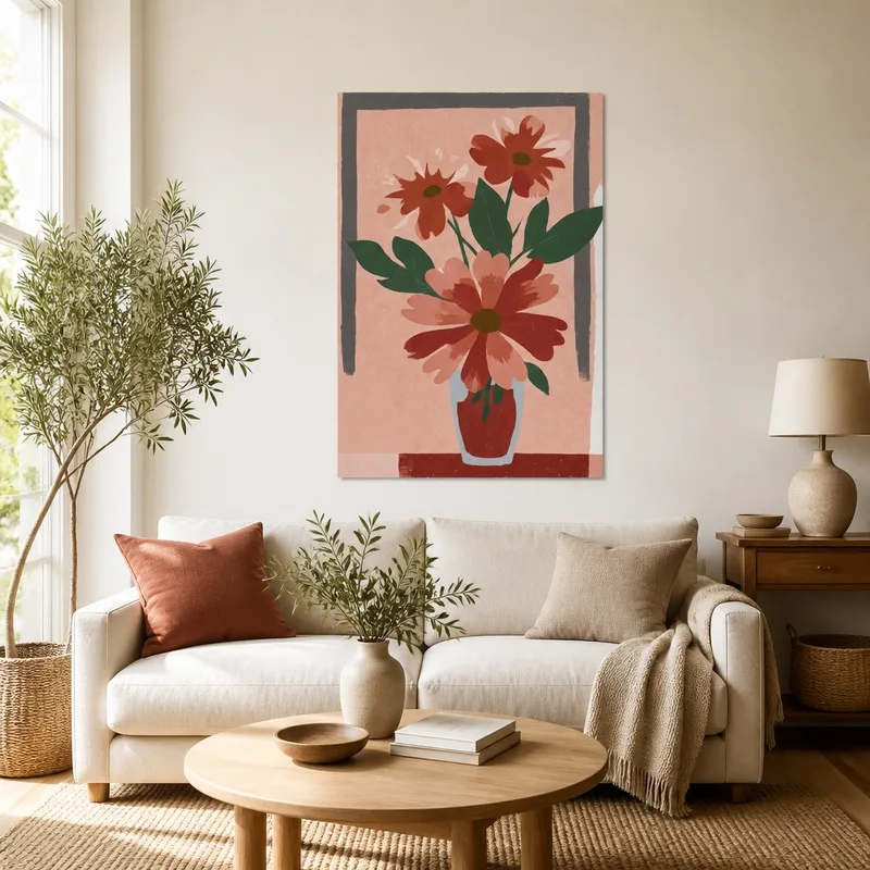 Quadro moderno vaso floreale botanico