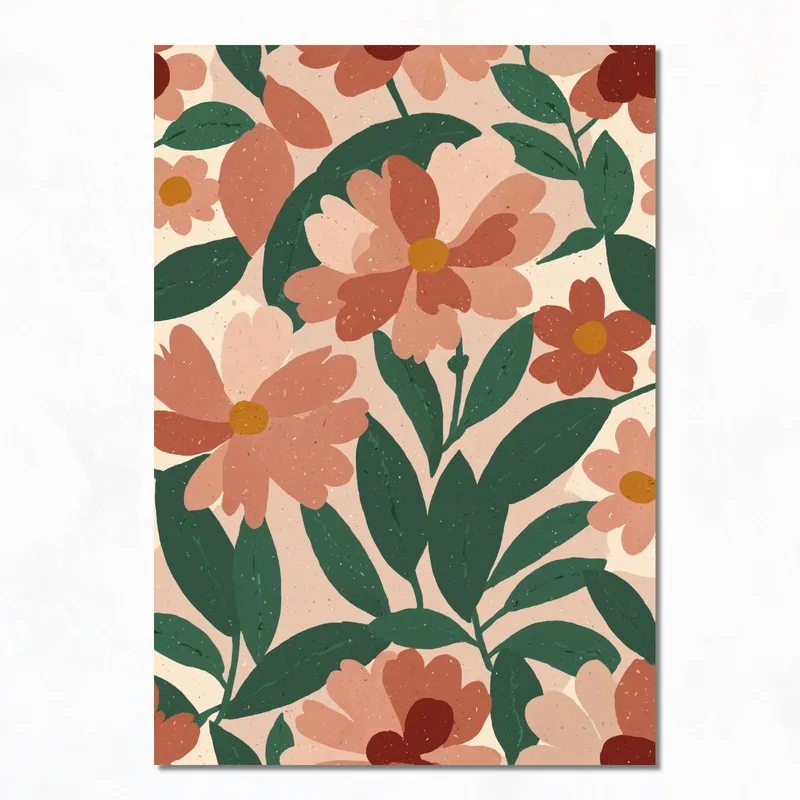 Toile artistique harmonie florale en tons chauds