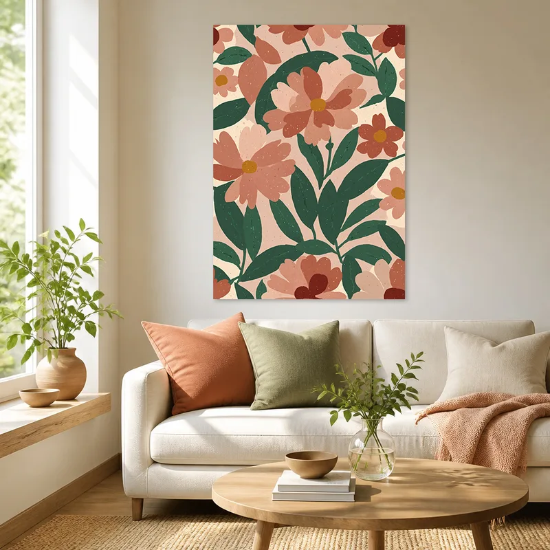 Toile artistique harmonie florale en tons chauds