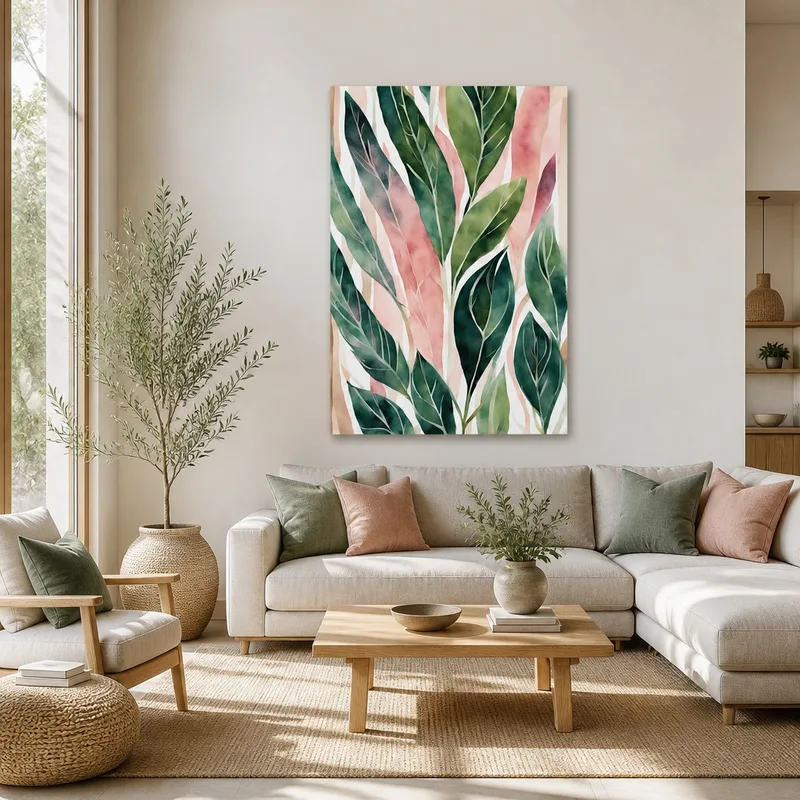 Quadro moderno arte acquerello vegetazione tropicale