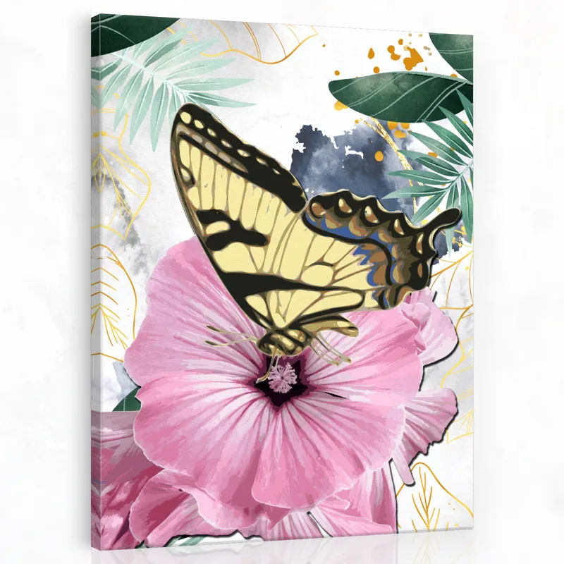 Farfalla su Ibisco Rosa quadro canvas