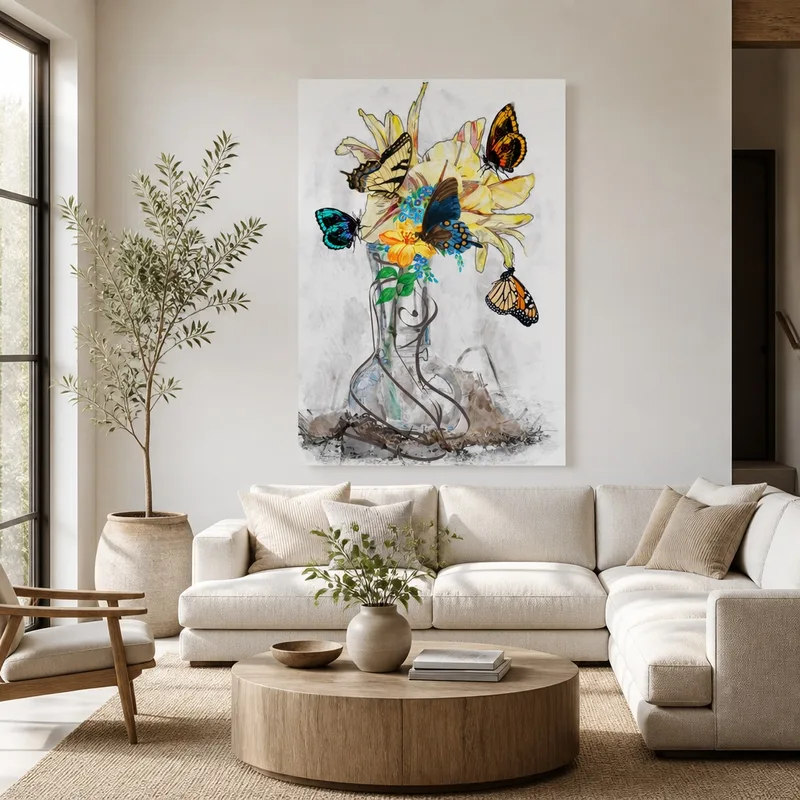 Armonia di Farfalle e Fiori quadro moderno su tela