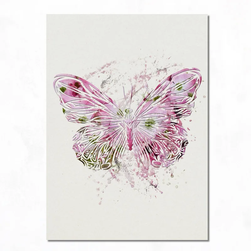 Quadro su tela farfalla floreale rosa