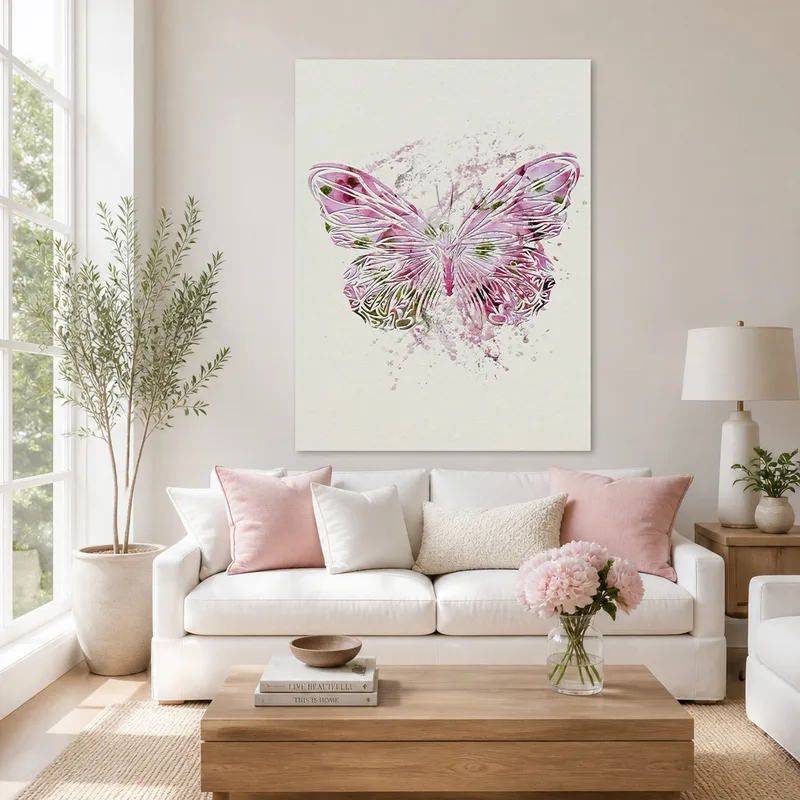 Quadro su tela farfalla floreale rosa