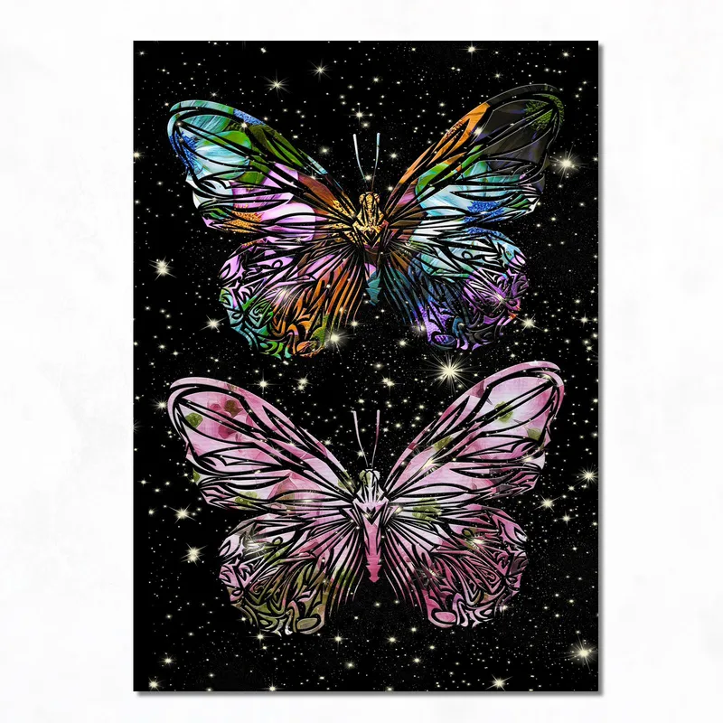 Farfalle Colorate in Notte Stellata stampa su tela