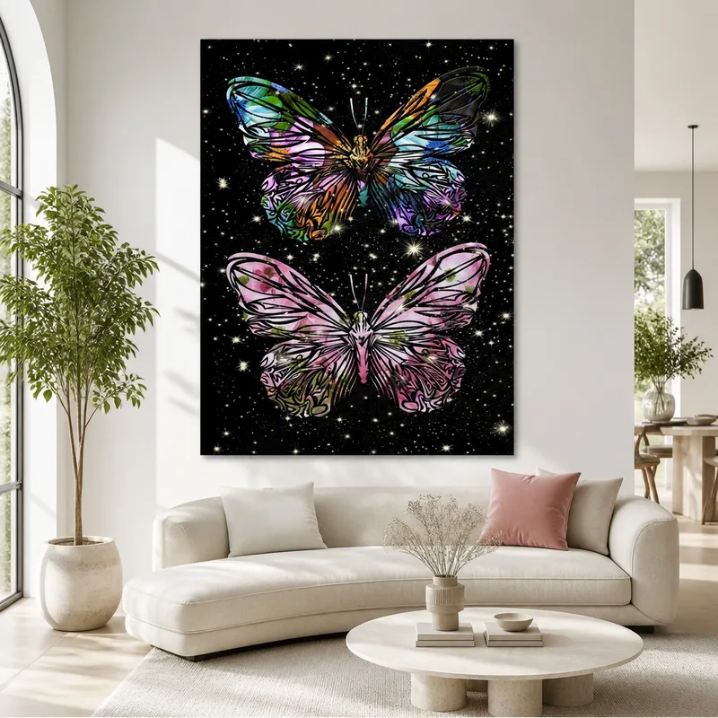 Farfalle Colorate in Notte Stellata stampa su tela