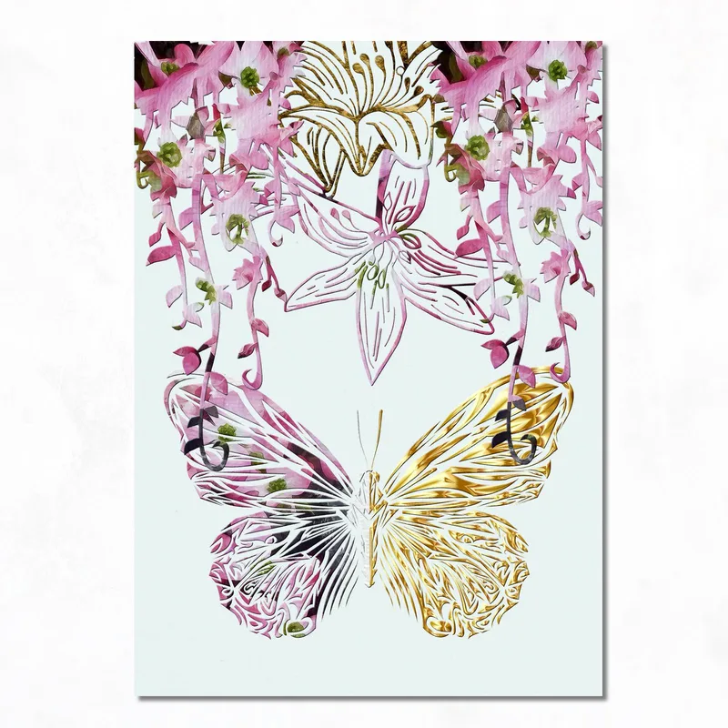 Quadro moderno eleganza floreale con farfalla